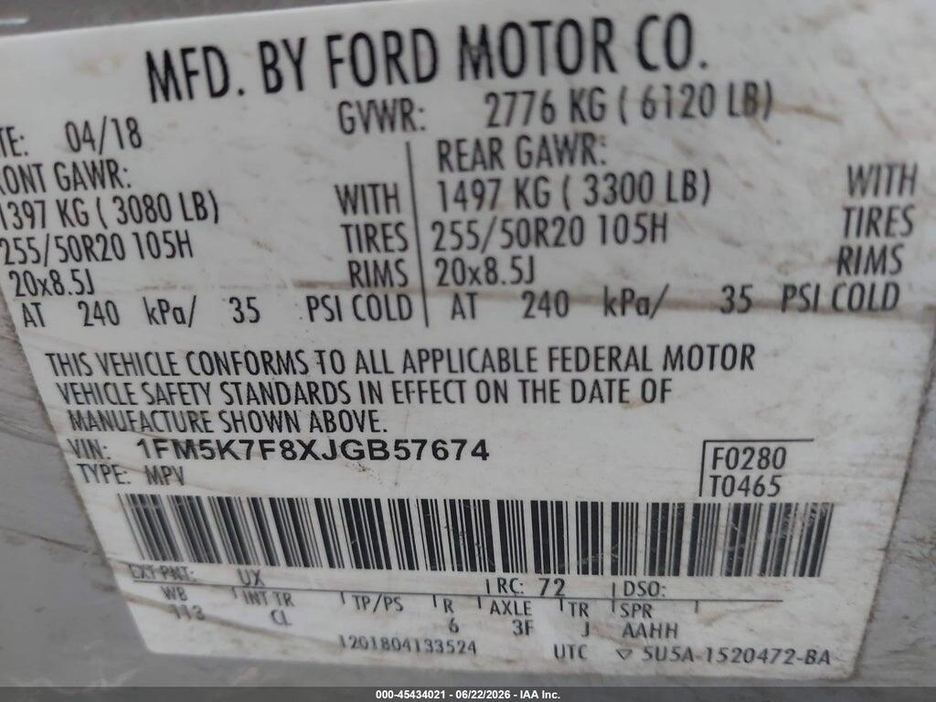 1FM5K7F8XJGB57674 2018 FORD EXPLORER photo no. 9