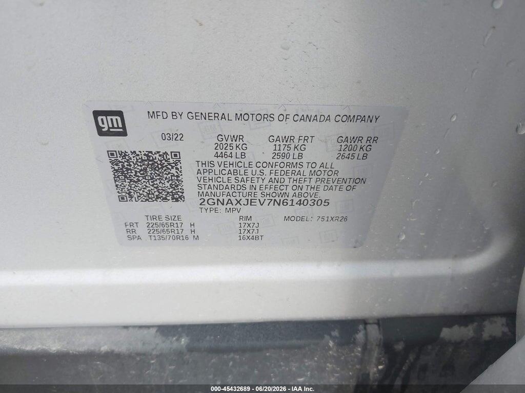 2GNAXJEV7N6140305 2022 CHEVROLET EQUINOX photo no. 9