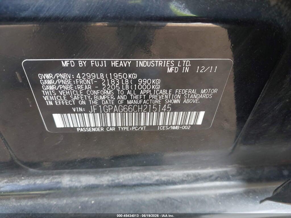 JF1GPAG66CH215145 2012 SUBARU IMPREZA photo no. 9