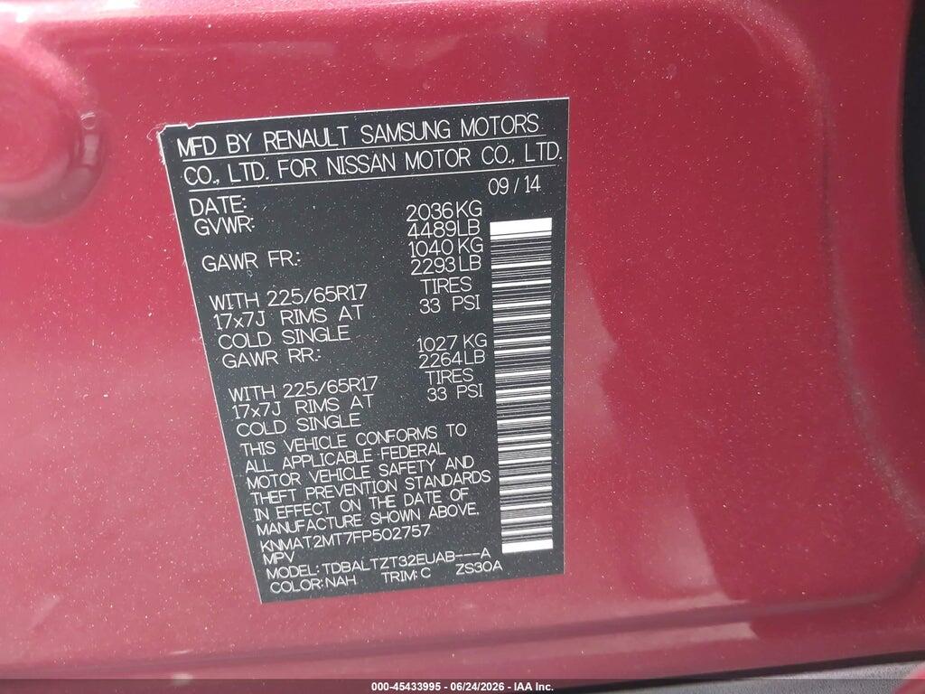 KNMAT2MT7FP502757 2015 NISSAN ROGUE photo no. 9