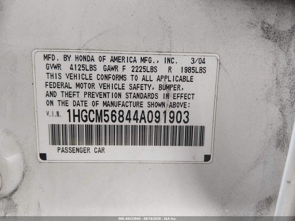 1HGCM56844A091903 2004 HONDA ACCORD photo no. 9