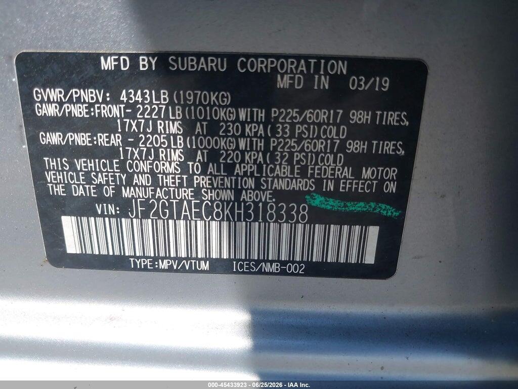 JF2GTAEC8KH318338 2019 SUBARU CROSSTREK photo no. 9