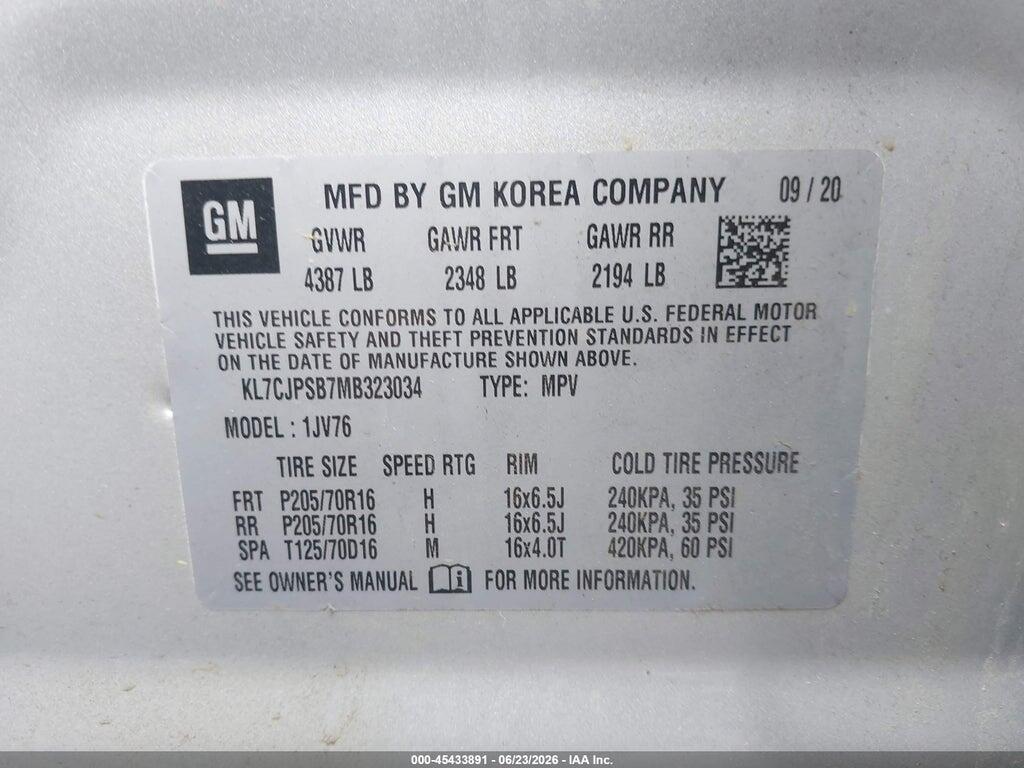 KL7CJPSB7MB323034 2021 CHEVROLET TRAX photo no. 9