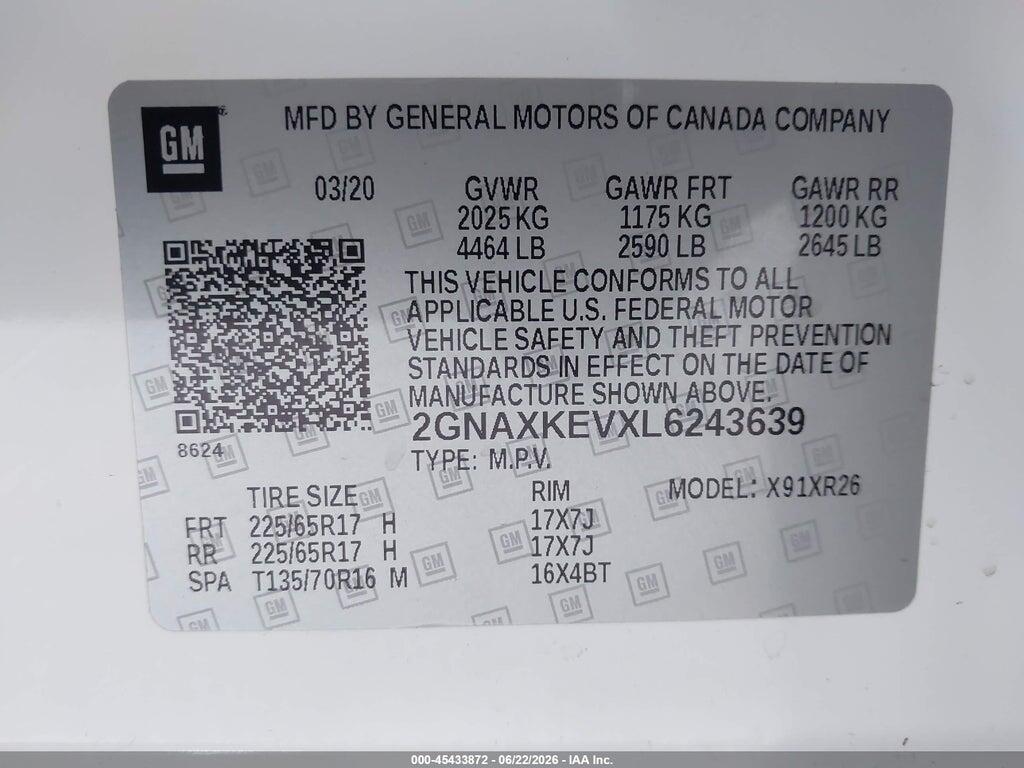 2GNAXKEVXL6243639 2020 CHEVROLET EQUINOX photo no. 9