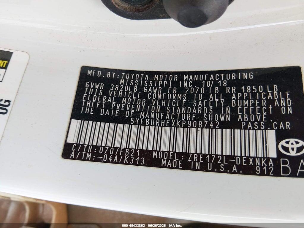 5YFBURHEXKP908742 2019 TOYOTA COROLLA photo no. 9