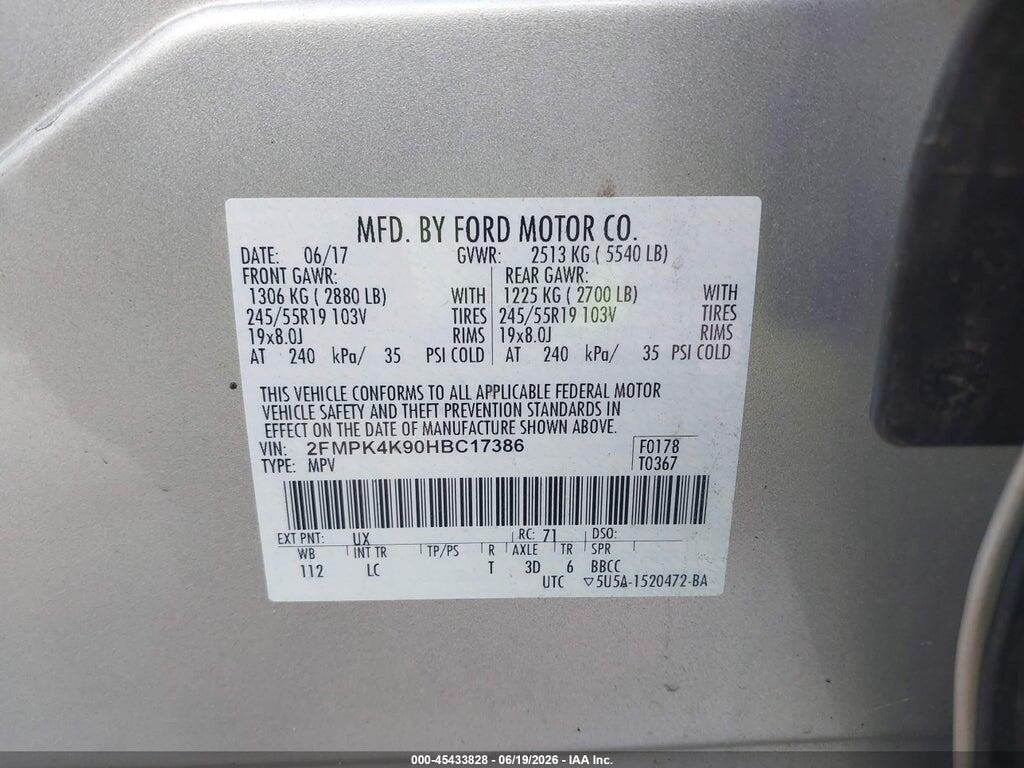 2FMPK4K90HBC17386 2017 FORD EDGE photo no. 9