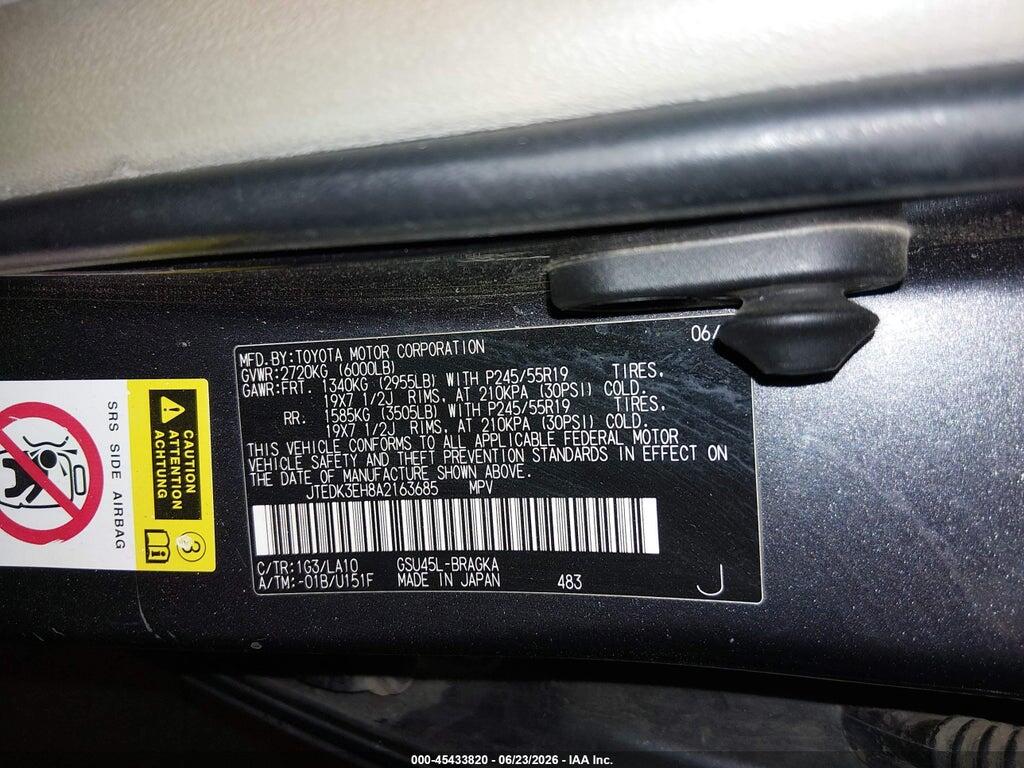 JTEDK3EH8A2163685 2010 TOYOTA HIGHLANDER photo no. 9