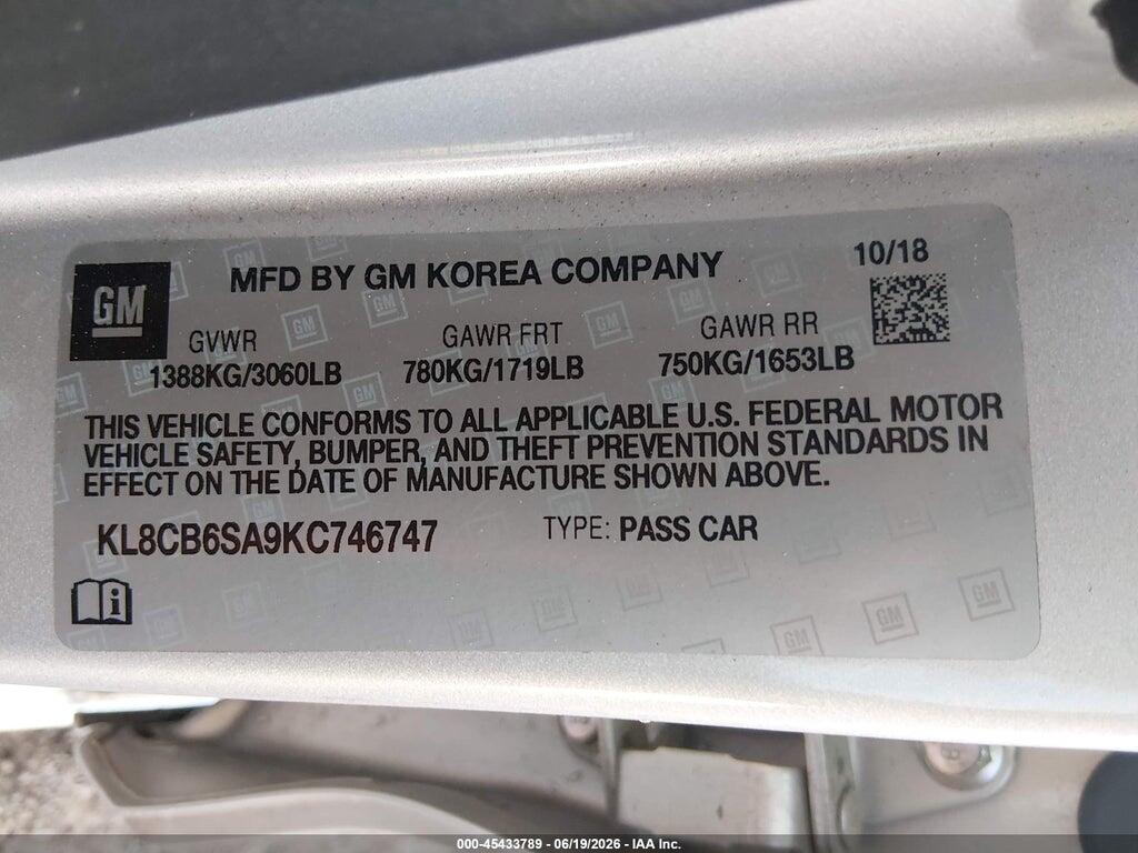 KL8CB6SA9KC746747 2019 CHEVROLET SPARK photo no. 9