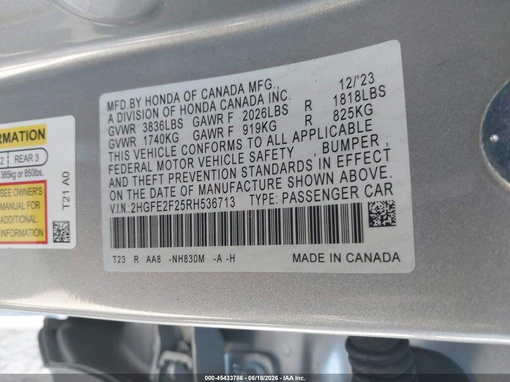 2HGFE2F25RH536713 2024 HONDA CIVIC photo no. 9