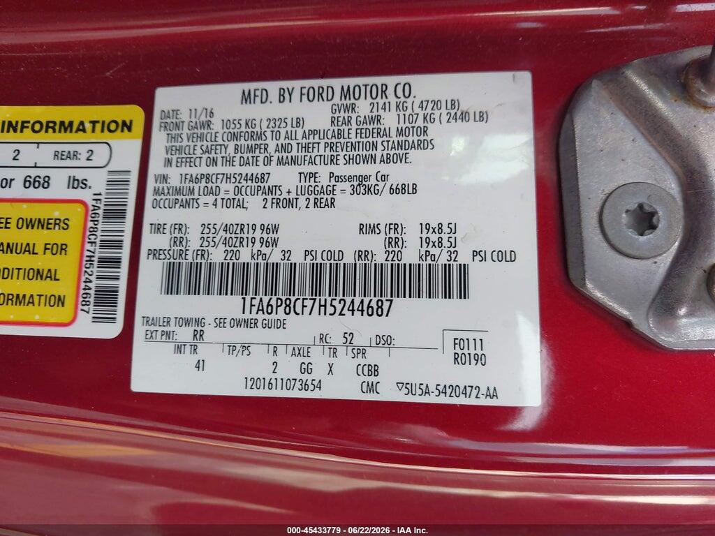 1FA6P8CF7H5244687 2017 FORD MUSTANG photo no. 9