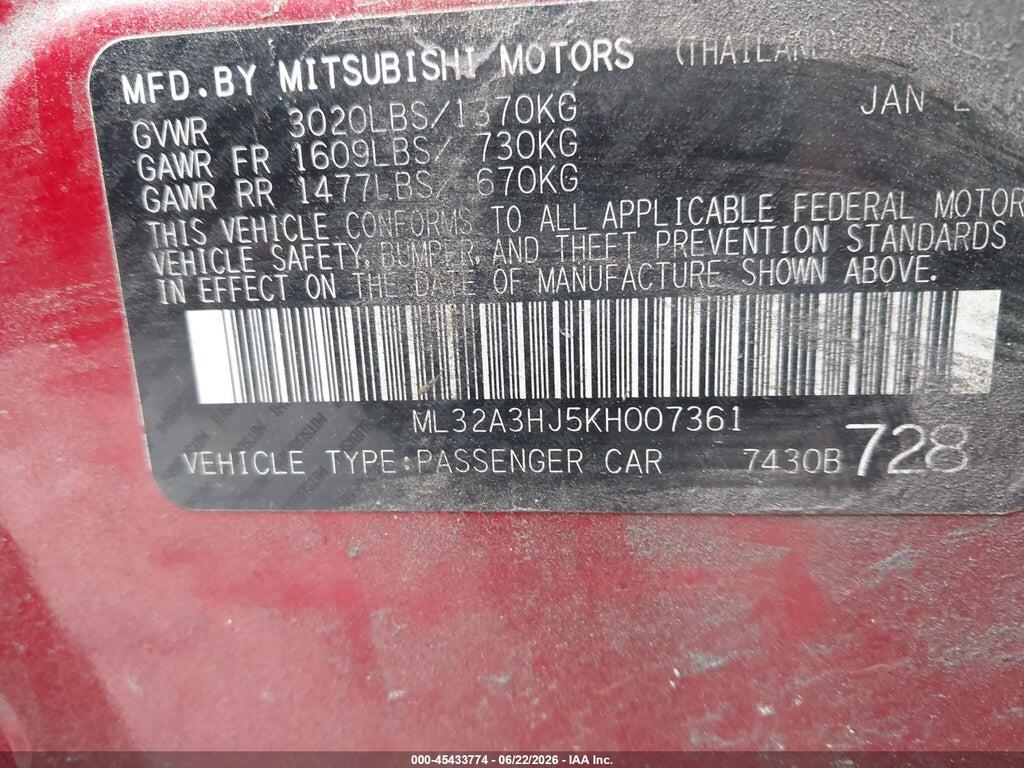 ML32A3HJ5KH007361 2019 MITSUBISHI MIRAGE photo no. 9
