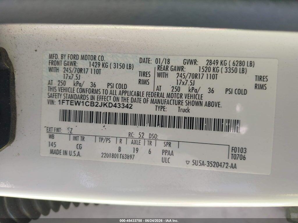 1FTEW1CB2JKD43342 2018 FORD F-150 photo no. 9