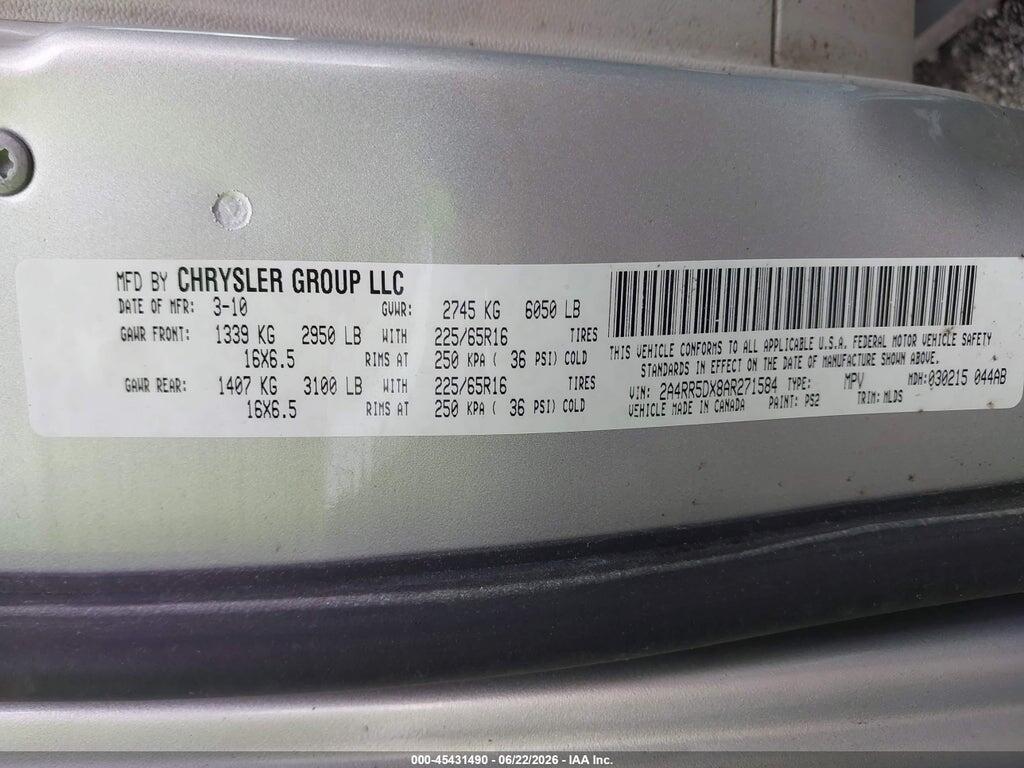 2A4RR5DX8AR271584 2010 CHRYSLER TOWN & COUNTRY photo no. 9