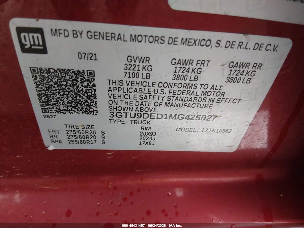 3GTU9DED1MG425027 2021 GMC SIERRA 1500 photo no. 9