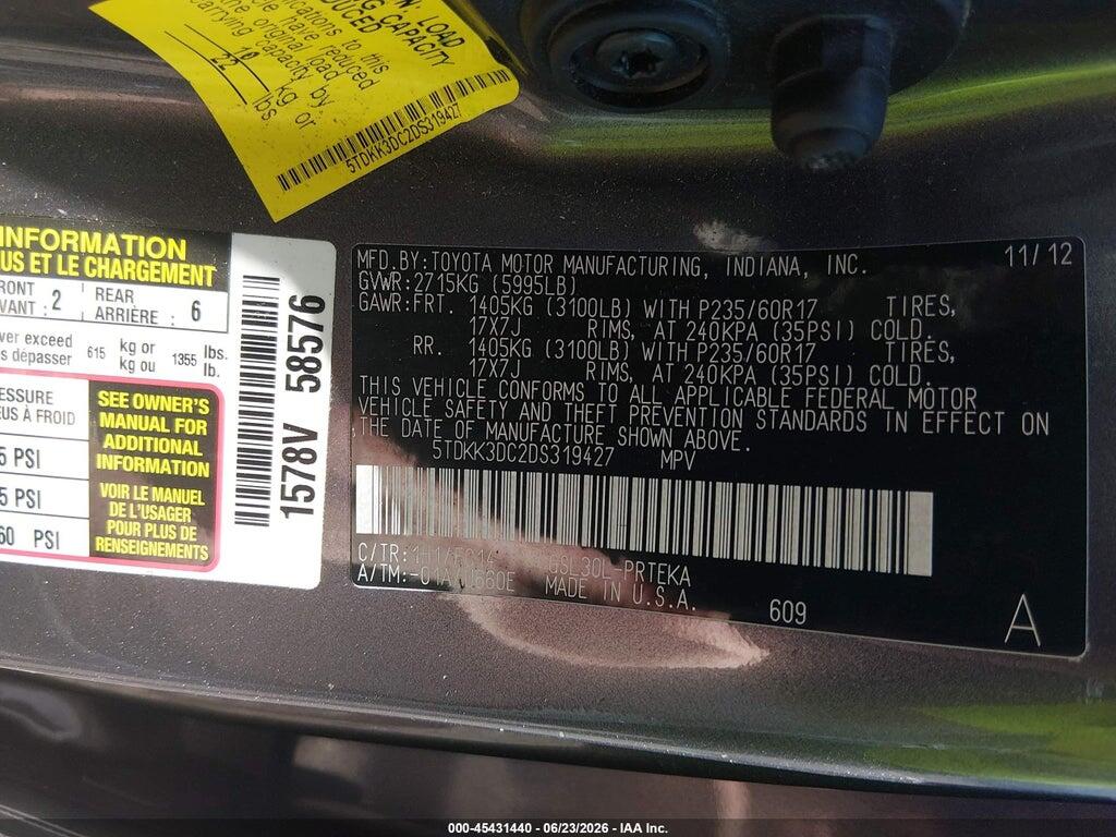 5TDKK3DC2DS319427 2013 TOYOTA SIENNA photo no. 9
