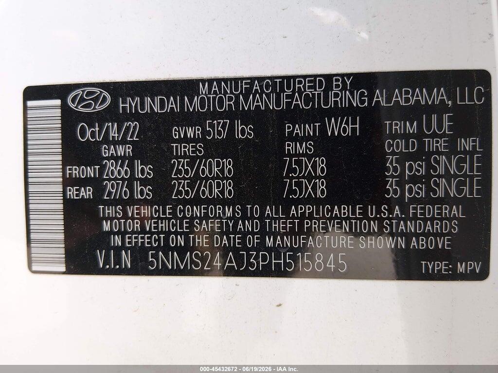 5NMS24AJ3PH515845 2023 HYUNDAI SANTA FE photo no. 9