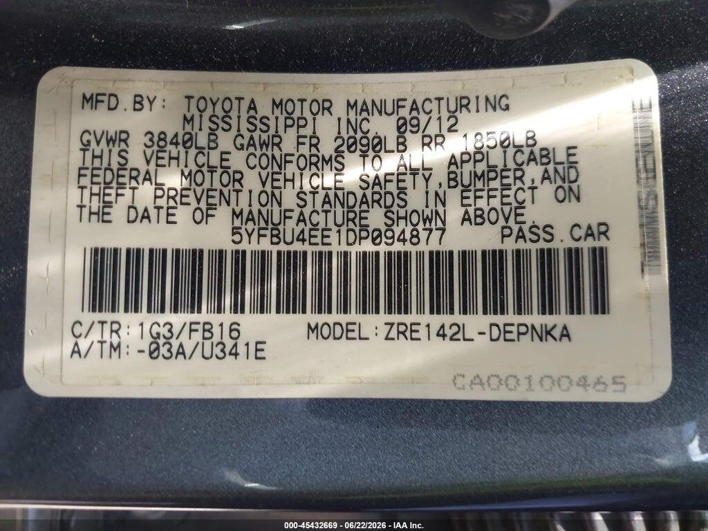 5YFBU4EE1DP094877 2013 TOYOTA COROLLA photo no. 9