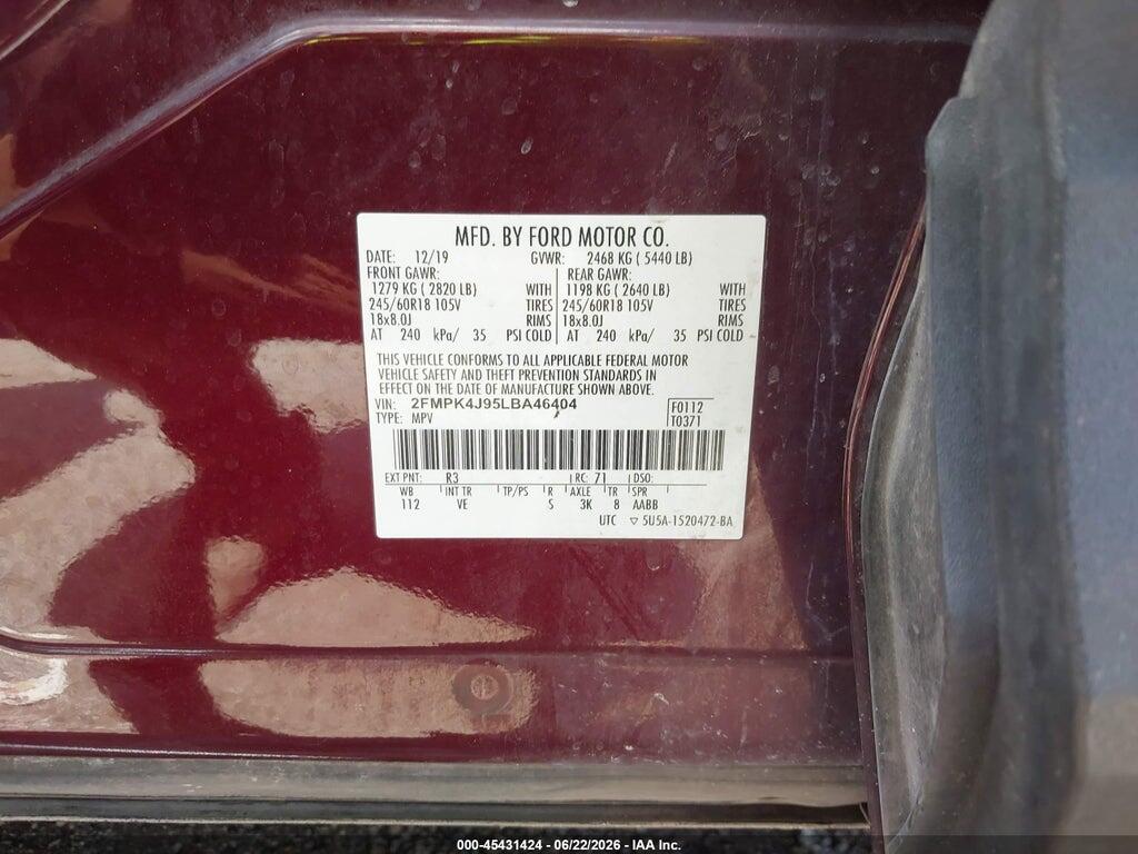 2FMPK4J95LBA46404 2020 FORD EDGE photo no. 9