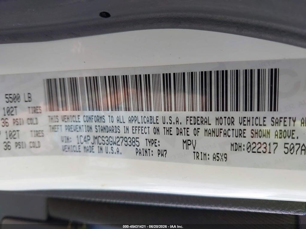 1C4PJMCS3GW279385 2016 JEEP CHEROKEE photo no. 9