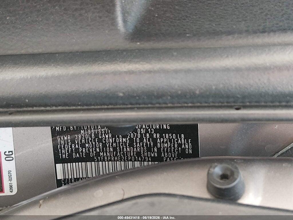 5YFBPRHE2EP014794 2014 TOYOTA COROLLA photo no. 9