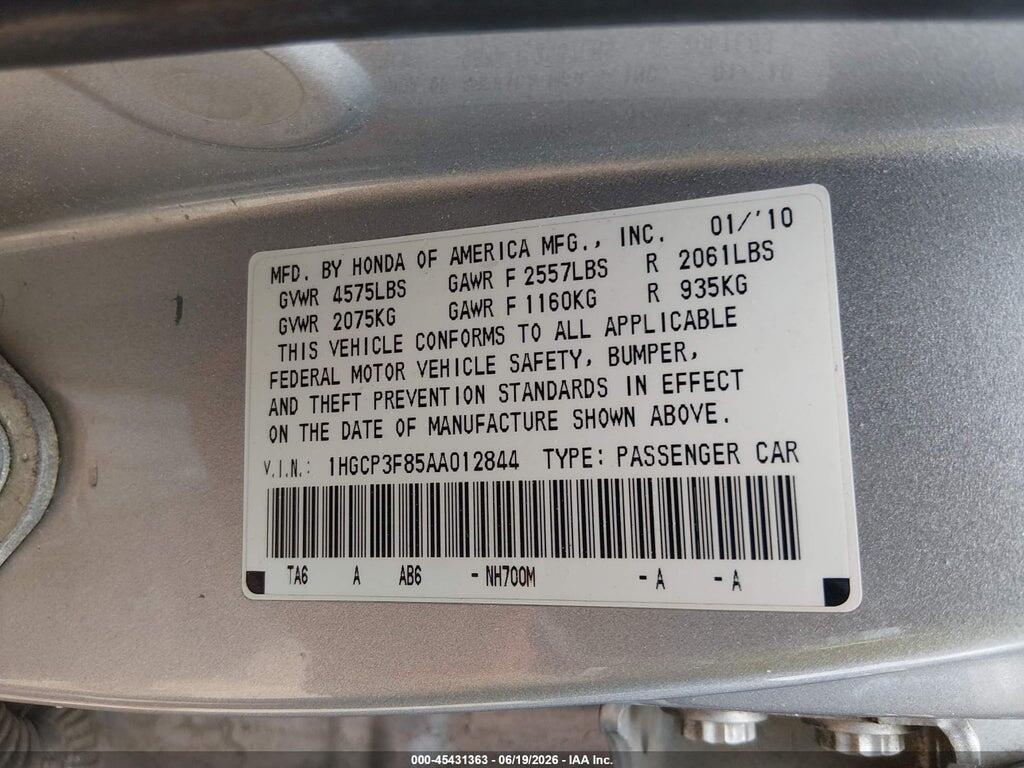 1HGCP3F85AA012844 2010 HONDA ACCORD photo no. 9