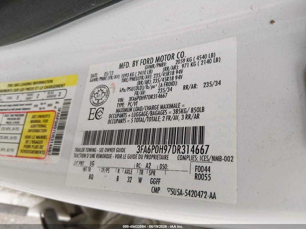 3FA6P0H97DR314667 2013 FORD FUSION photo no. 9