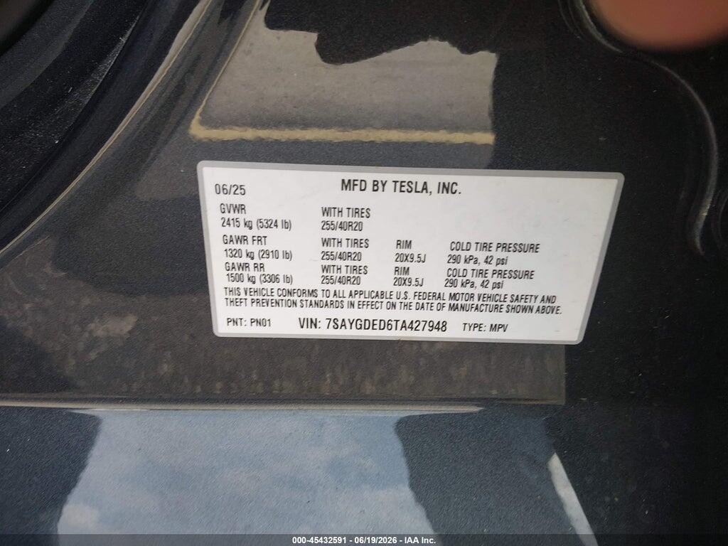 7SAYGDED6TA427948 2026 TESLA MODEL Y photo no. 9