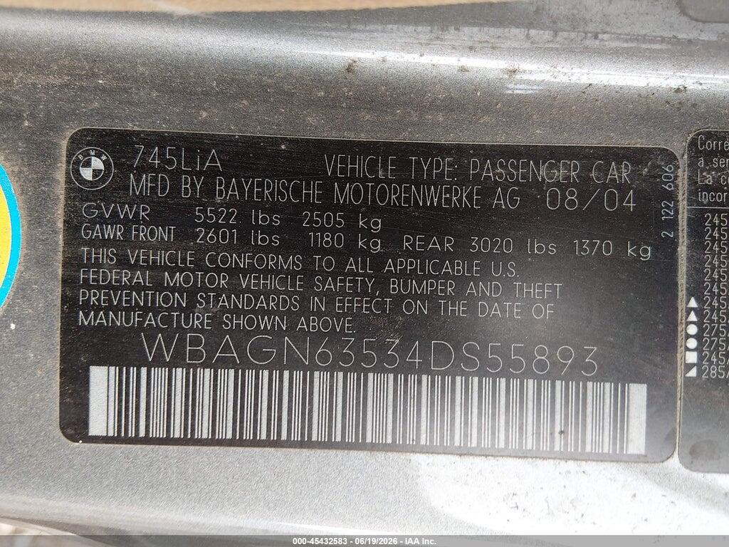 WBAGN63534DS55893 2004 BMW 745LI photo no. 9