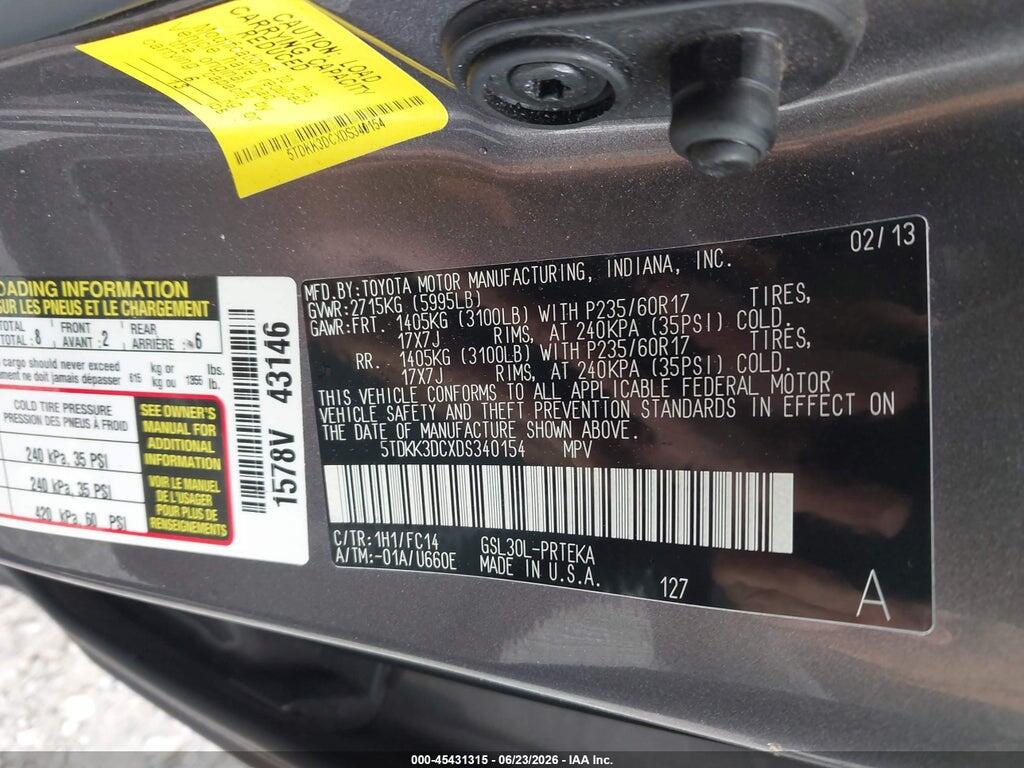 5TDKK3DCXDS340154 2013 TOYOTA SIENNA photo no. 9