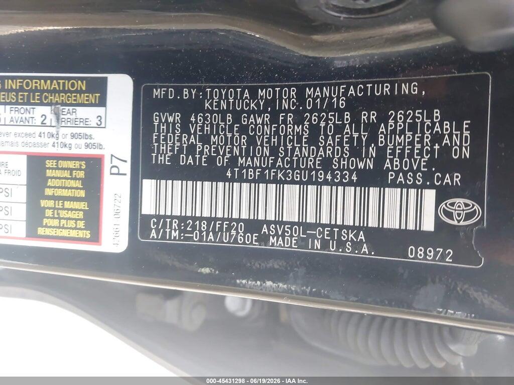 4T1BF1FK3GU194334 2016 TOYOTA CAMRY photo no. 9