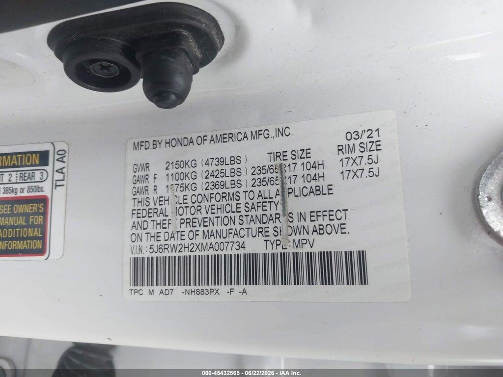 5J6RW2H2XMA007734 2021 HONDA CR-V photo no. 9