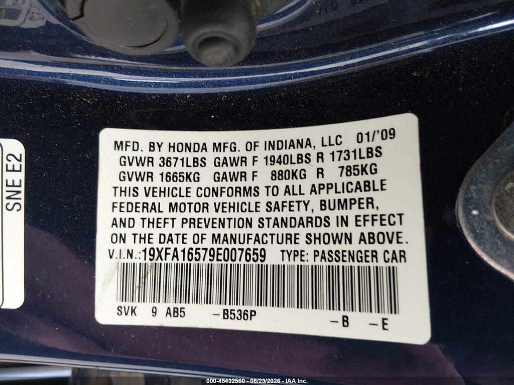 19XFA16579E007659 2009 HONDA CIVIC photo no. 9