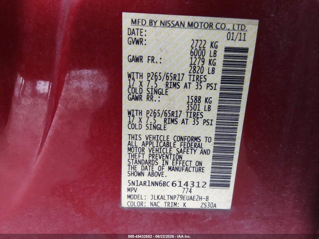 5N1AR1NN6BC614312 2011 NISSAN PATHFINDER photo no. 9