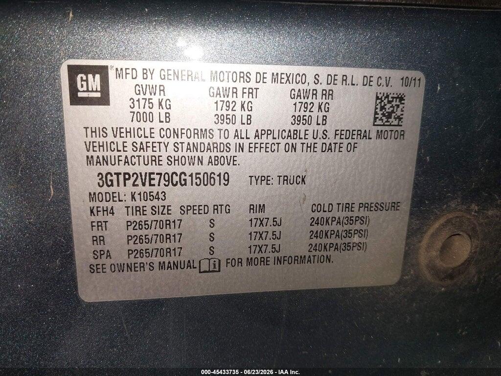 3GTP2VE79CG150619 2012 GMC SIERRA 1500 photo no. 9