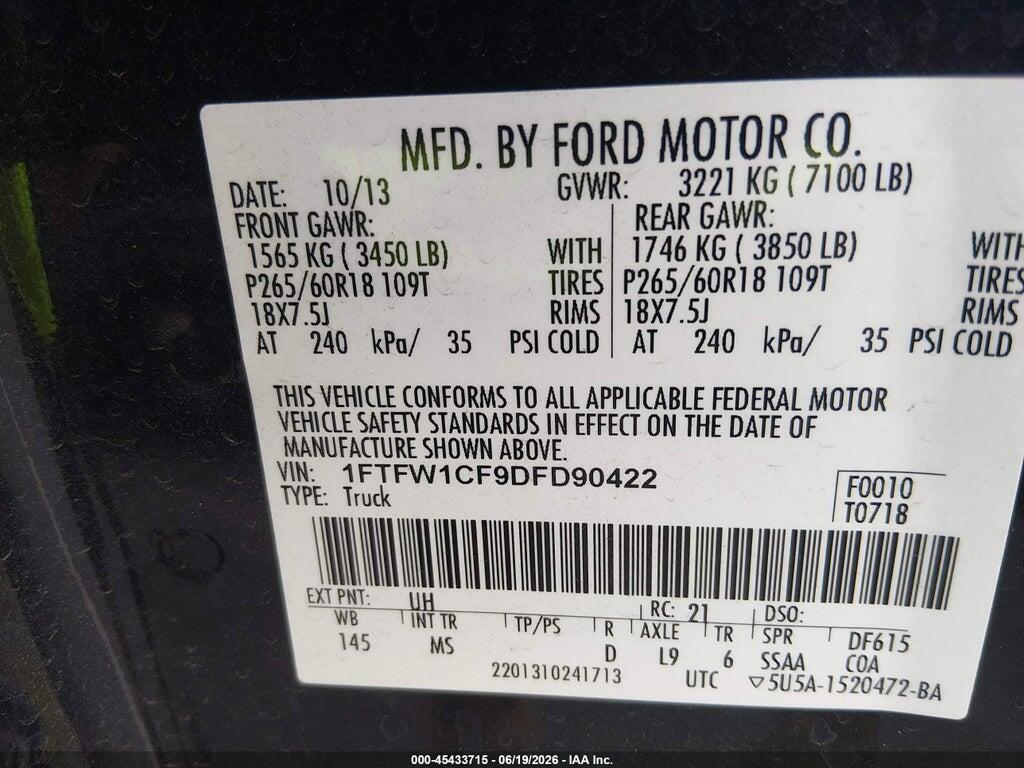 1FTFW1CF9DFD90422 2013 FORD F-150 photo no. 9