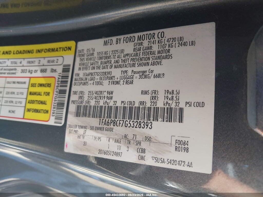 1FA6P8CF7G5328393 2016 FORD MUSTANG photo no. 9