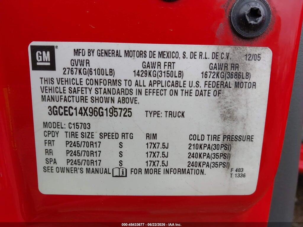 3GCEC14X96G195725 2006 CHEVROLET SILVERADO 1500 photo no. 9