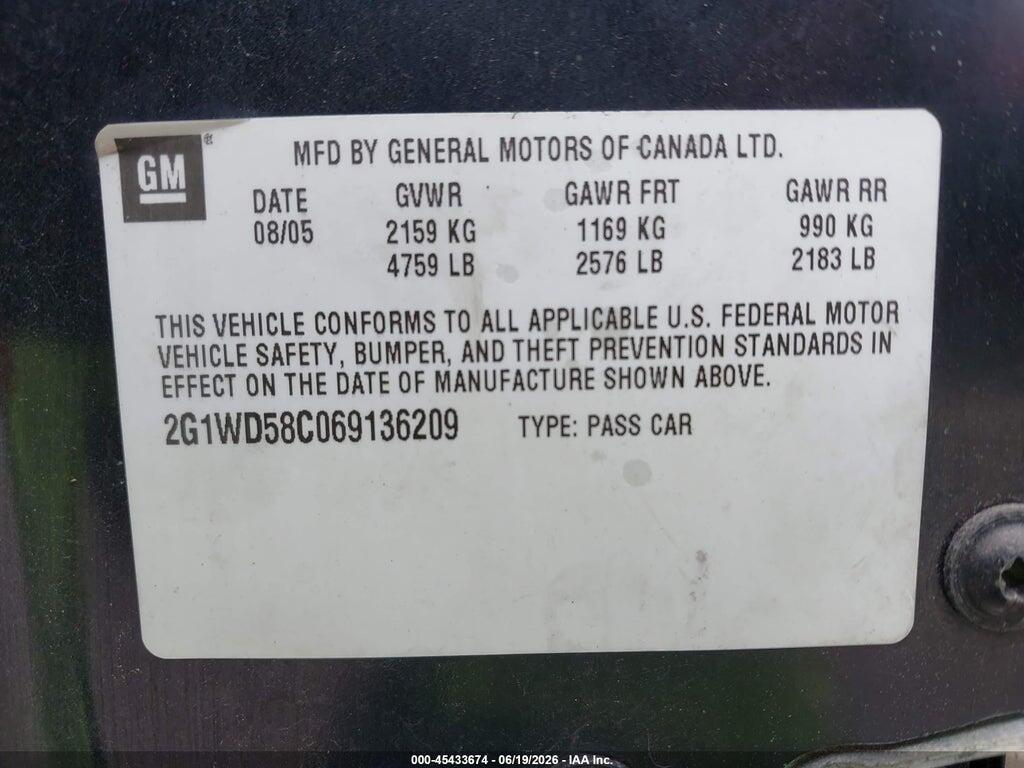 2G1WD58C069136209 2006 CHEVROLET IMPALA photo no. 9