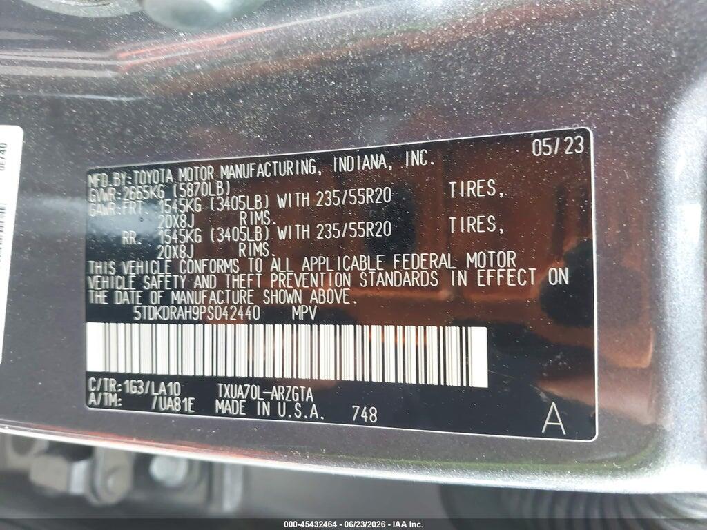 5TDKDRAH9PS042440 2023 TOYOTA HIGHLANDER photo no. 9