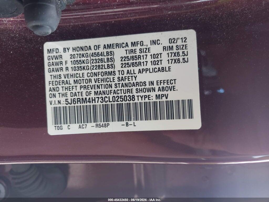 5J6RM4H73CL025038 2012 HONDA CR-V photo no. 9