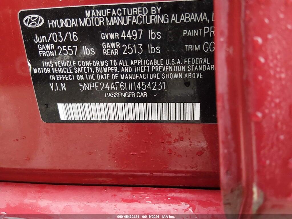 5NPE24AF6HH454231 2017 HYUNDAI SONATA photo no. 9