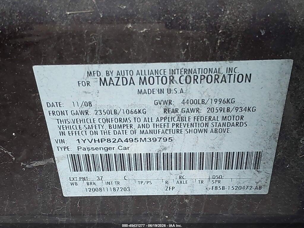 1YVHP82A495M39795 2009 MAZDA MAZDA6 photo no. 9