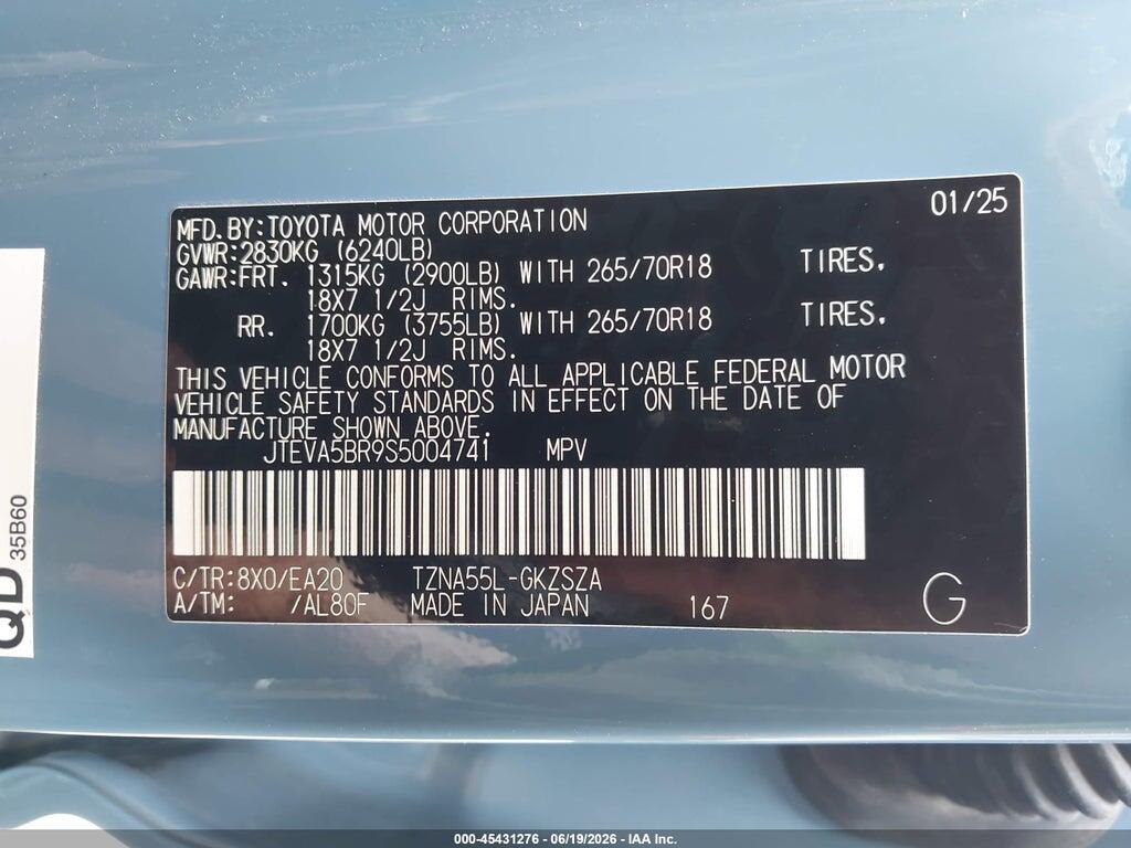 JTEVA5BR9S5004741 2025 TOYOTA 4RUNNER photo no. 9