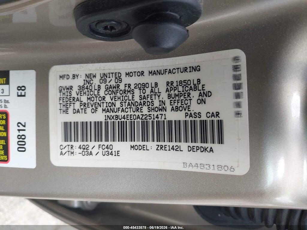 1NXBU4EE0AZ251471 2010 TOYOTA COROLLA photo no. 9