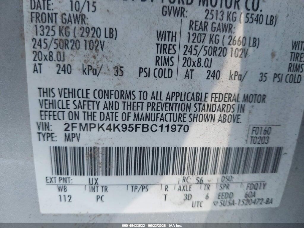2FMPK4K95FBC11970 2015 FORD EDGE photo no. 9