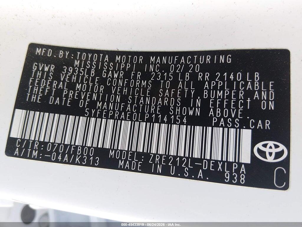 5YFEPRAE0LP114154 2020 TOYOTA COROLLA photo no. 9