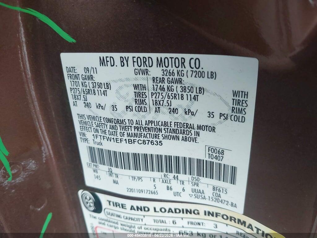 1FTFW1EF1BFC87635 2011 FORD F-150 photo no. 9