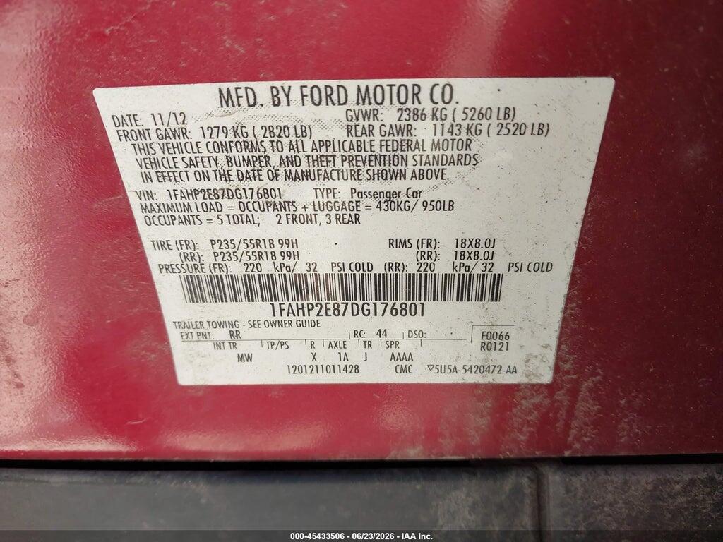 1FAHP2E87DG176801 2013 FORD TAURUS photo no. 9