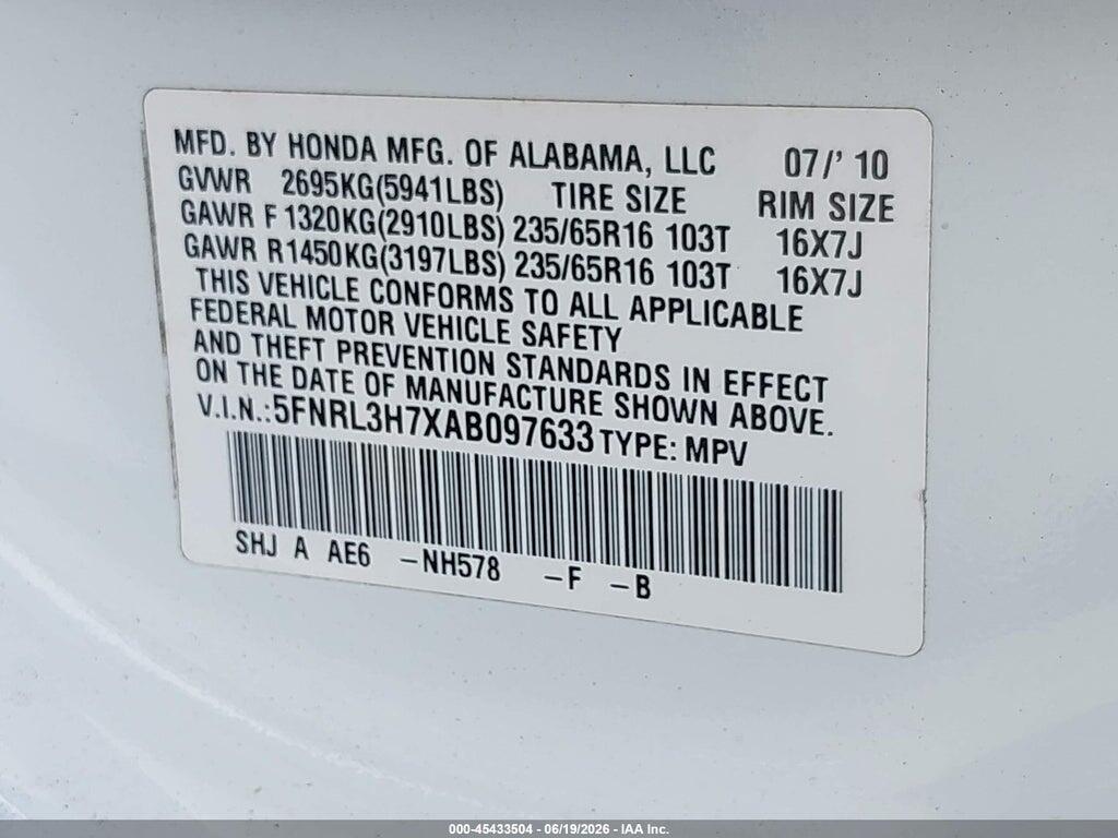 5FNRL3H7XAB097633 2010 HONDA ODYSSEY photo no. 9