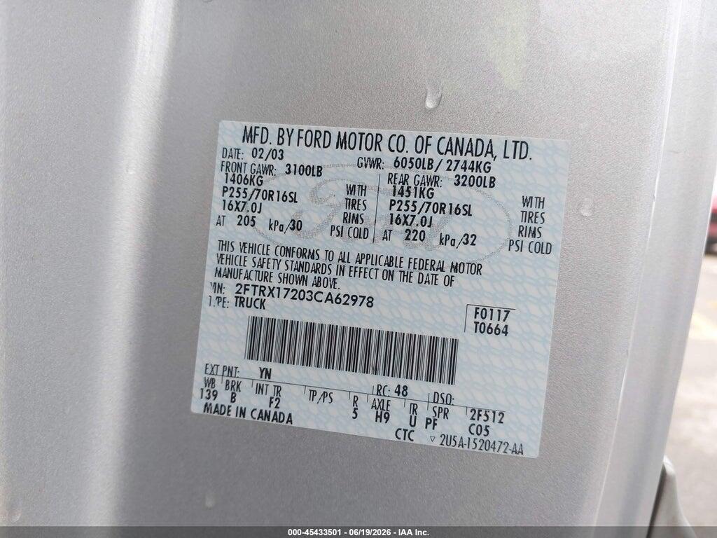 2FTRX17203CA62978 2003 FORD F-150 photo no. 9